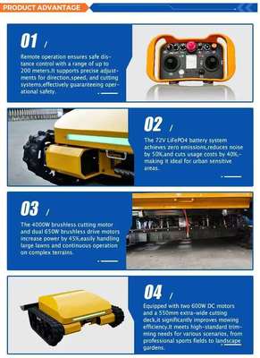جزارة العشب الذكية المتحكم بها عن بعد، مع بطارية ليتيوم فوسفات الحديد (LiFePO4) ، محرك رباعي، توفير الطاقة وصديقة للبيئة، و3 ساعات من التشغيل المستمر.